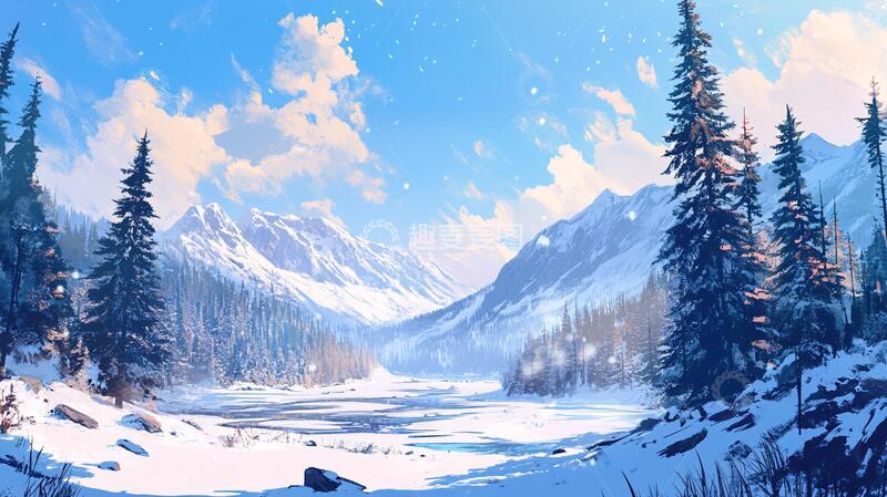 高清大图下载【趣麦麦图】雪山原画插画原画雪景1