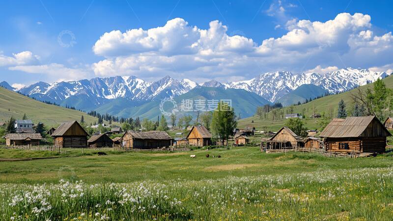 高清大图下载【趣麦麦图】哈萨克村寨村落村寨风光