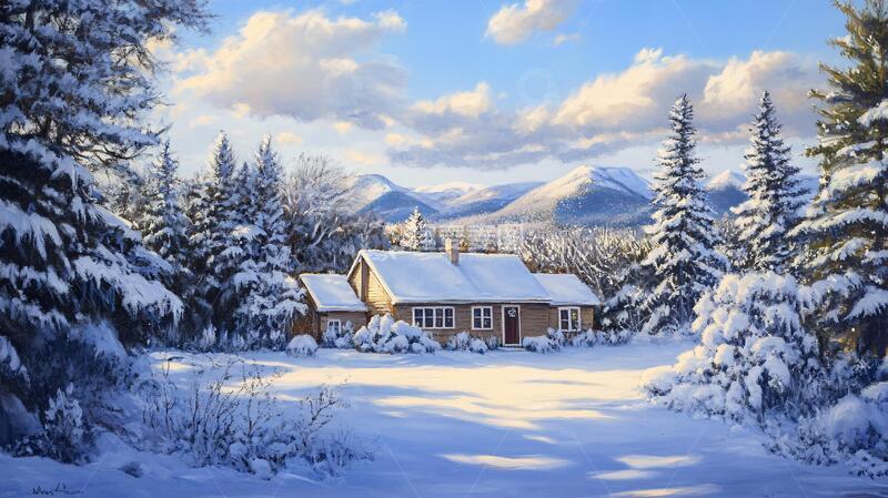 高清大图下载【趣麦麦图】雪景风景画雪景手绘插画1