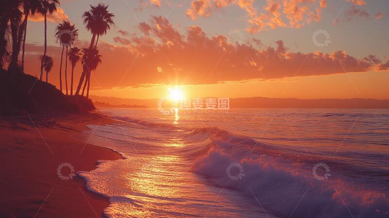 高清大图下载【趣麦麦图】海边夕阳落日余晖背景8