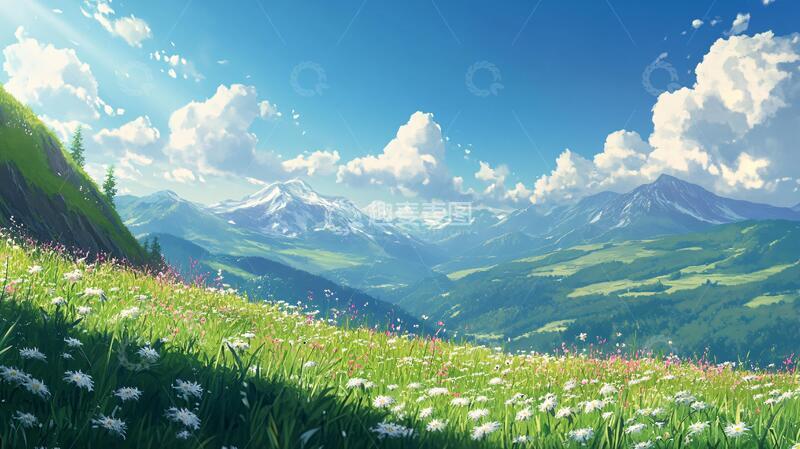 高清大图下载【趣麦麦图】宽屏风景画插画草原壁纸