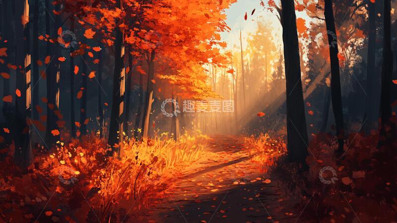 高清大图下载【趣麦麦图】秋天森林画唯美秋色16