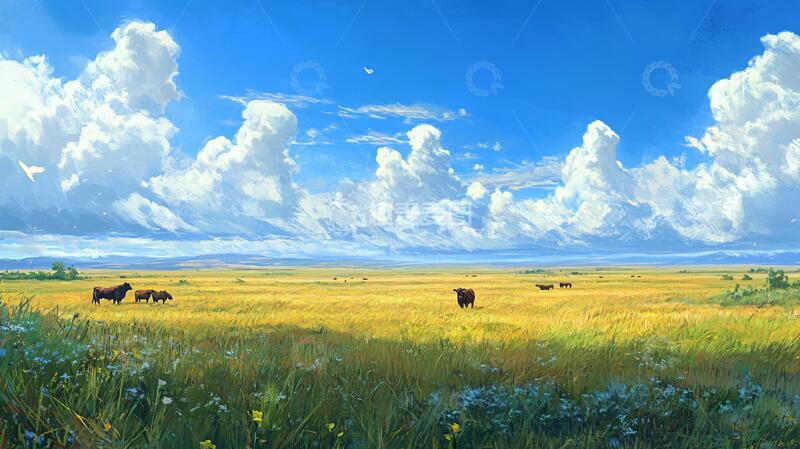 高清大图下载【趣麦麦图】宽屏风景画草原油画风光