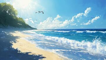 插画海边海边插画唯美