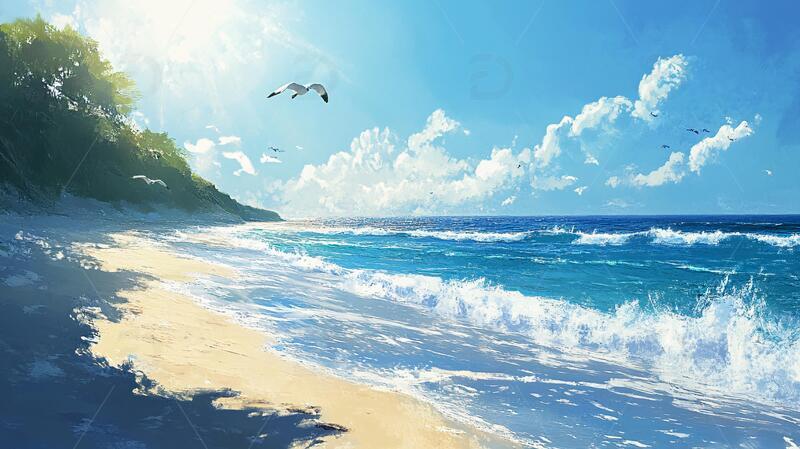插画海边海边插画唯美