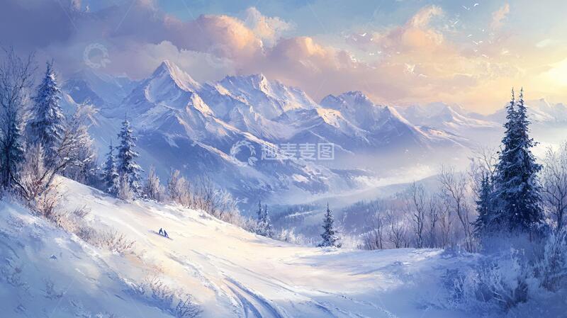 高清大图下载【趣麦麦图】雪山原画插画雪景原画