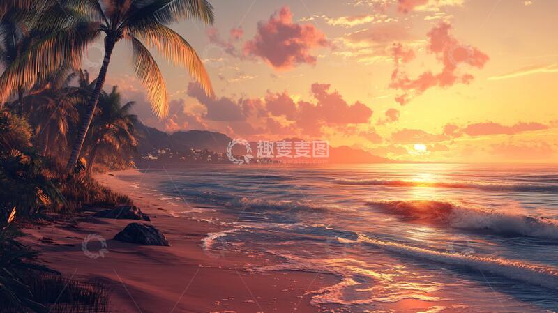 高清大图下载【趣麦麦图】唯美海岸风景插画17