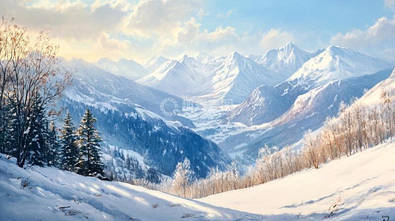 高清大图下载【趣麦麦图】雪山风景画电脑绘画壁画