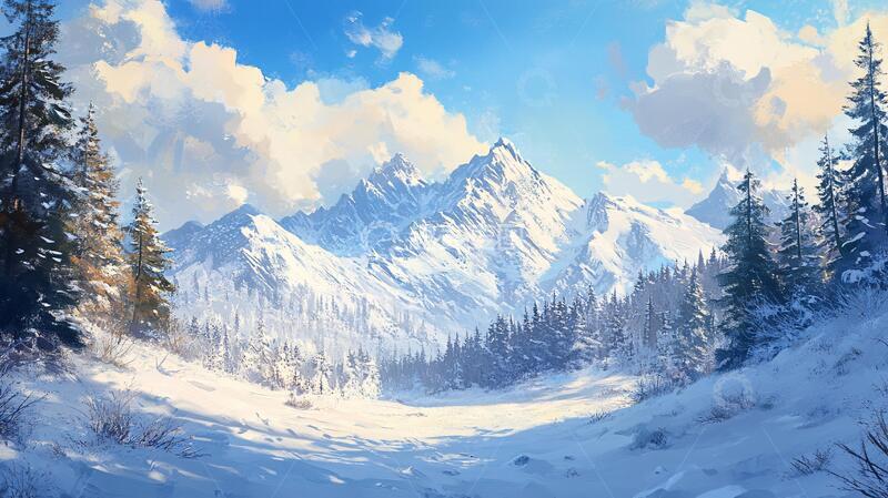 高清大图下载【趣麦麦图】雪山原画原画雪景场景