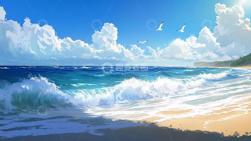 高清大图下载【趣麦麦图】海边唯美手绘5