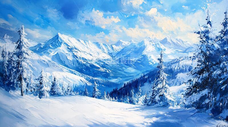 高清大图下载【趣麦麦图】雪山原画雪景油画原画1