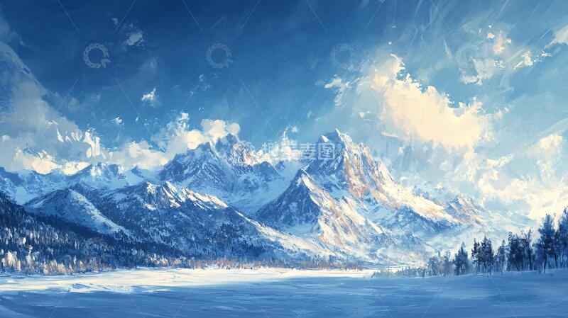 高清大图下载【趣麦麦图】雪山原画插画油画原画