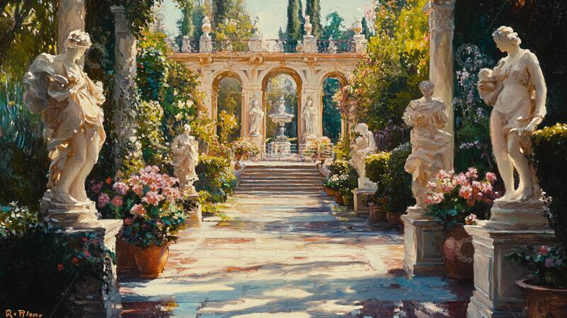 高清大图下载【趣麦麦图】欧式油画花园