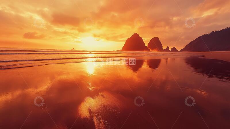 高清大图下载【趣麦麦图】黄金海滩黄金霞光金色