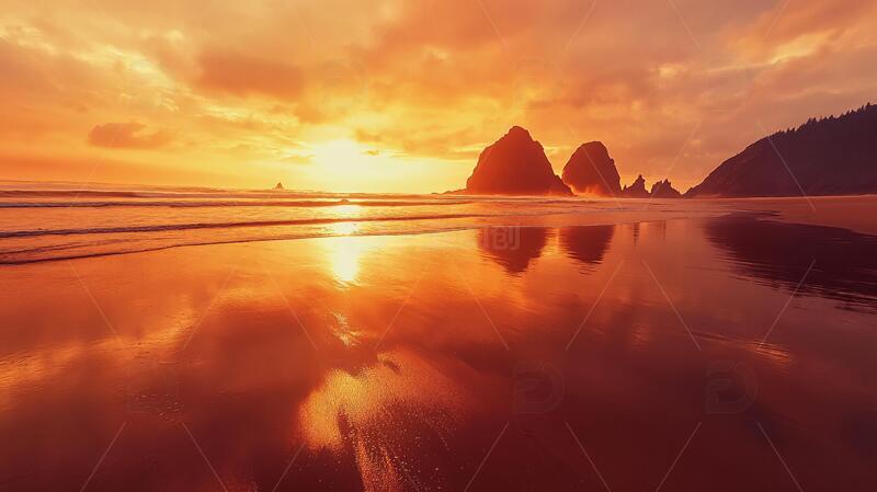 高清大图下载【趣麦麦图】黄金海滩黄金霞光金色