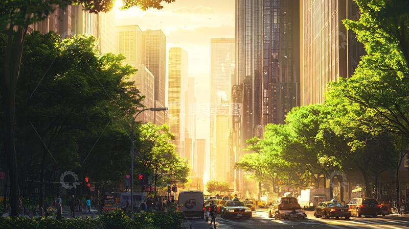 高清大图下载【趣麦麦图】日落街道插画4