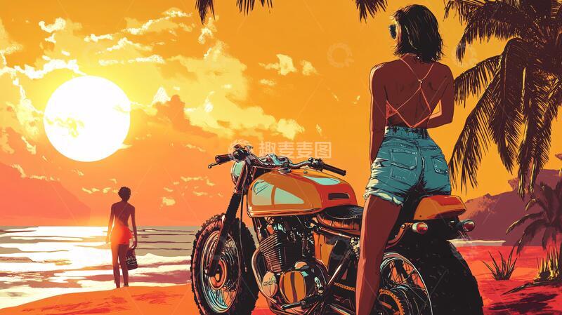 高清大图下载【趣麦麦图】海边的摩托车