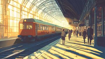 火车站插画场景背景插画