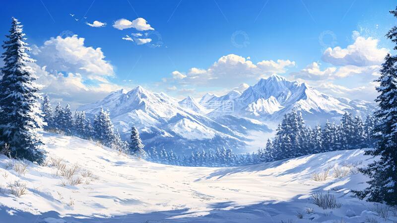 高清大图下载【趣麦麦图】雪山原画雪景插画原画1