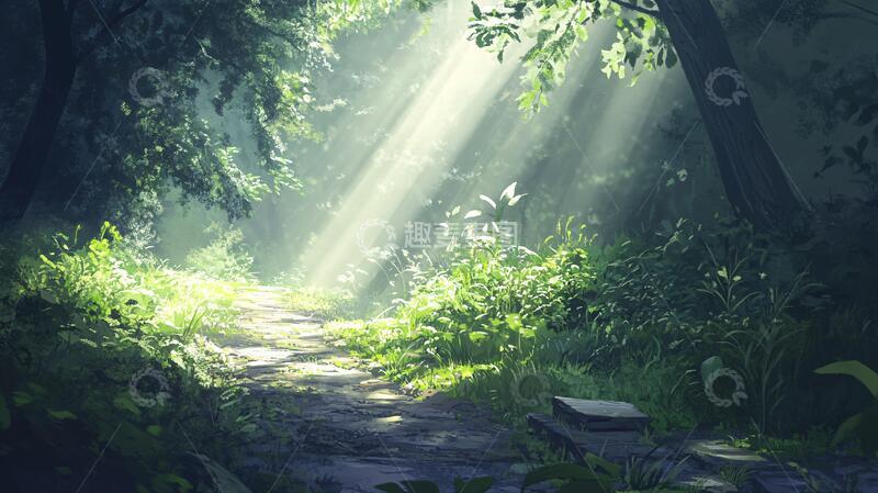 高清大图下载【趣麦麦图】林间小道手绘10