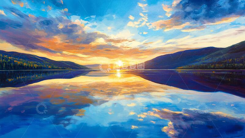 高清大图下载【趣麦麦图】唯美湖泊夕阳