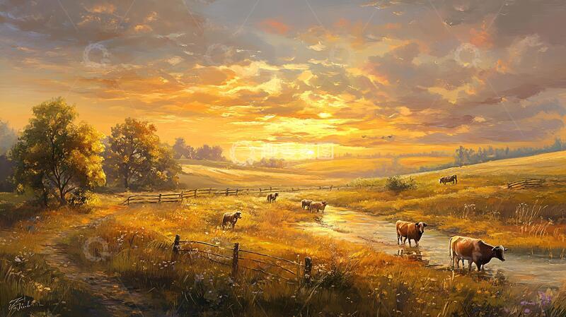 高清大图下载【趣麦麦图】唯美田园风光油画