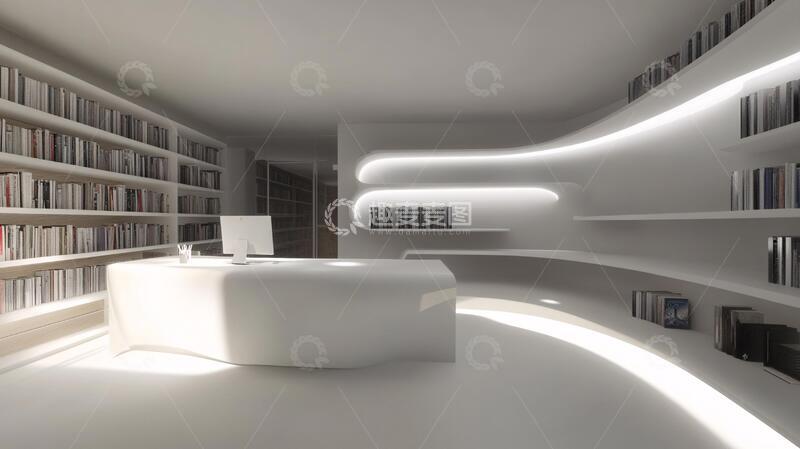 高清大图下载【趣麦麦图】发光的书柜书吧造型书柜