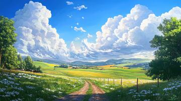 宽屏风景画插画景色场景