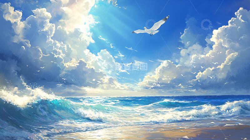高清大图下载【趣麦麦图】手绘蓝天大海3
