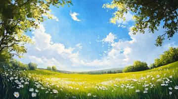 宽屏风景画宽幅插画绿草