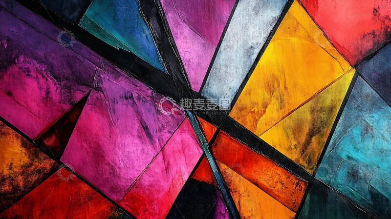 高清大图下载【趣麦麦图】彩色多边形染色玻璃画