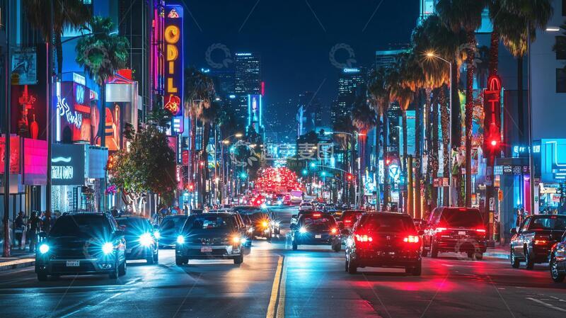 高清大图下载【趣麦麦图】洛杉矶交通夜景街道街景