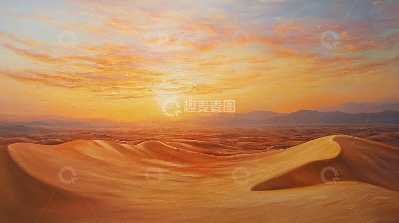 高清大图下载【趣麦麦图】荒漠霞光插画大漠荒漠