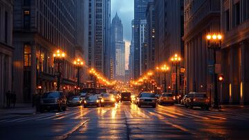 城市黄昏街道夜景