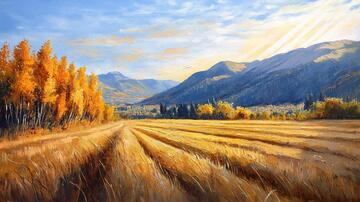 金色秋景风景画