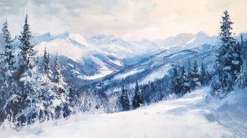 冬季油画油画雪景绘画