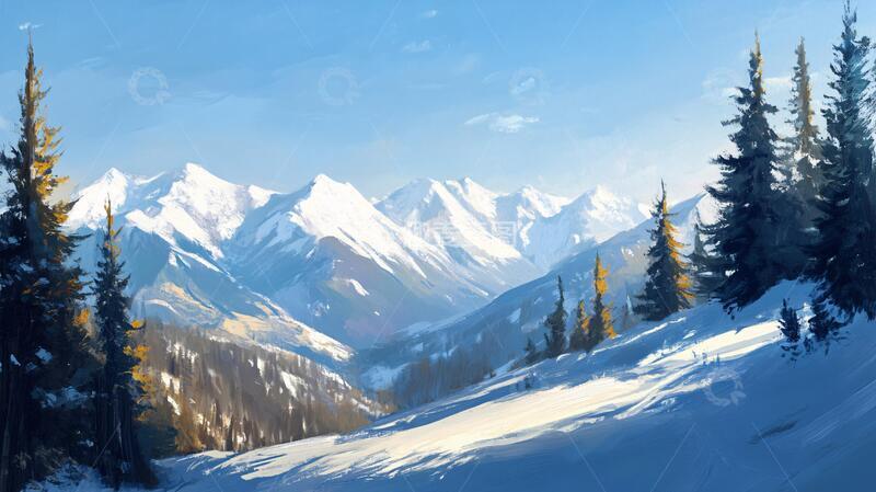高清大图下载【趣麦麦图】雪山原画插画原画雪景