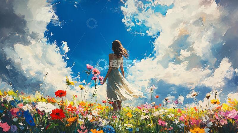 高清大图下载【趣麦麦图】-唯美花儿女神背影