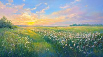 油画草地油画草地风景