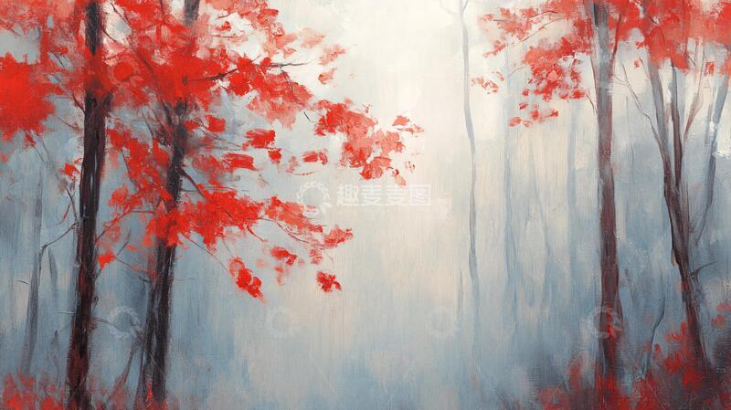 高清大图下载【趣麦麦图】山林枫叶雾气1