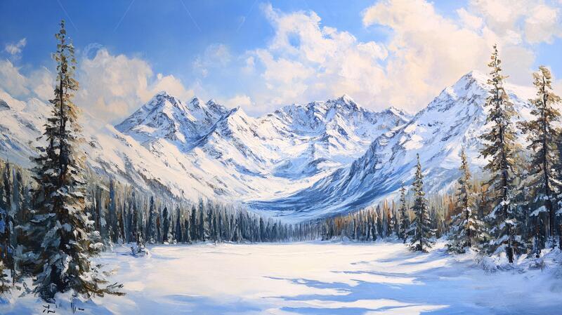 高清大图下载【趣麦麦图】雪山飞雪油画