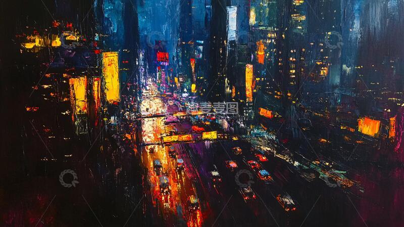 高清大图下载【趣麦麦图】城市之夜油画1