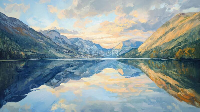 高清大图下载【趣麦麦图】水面倒影油画效果
