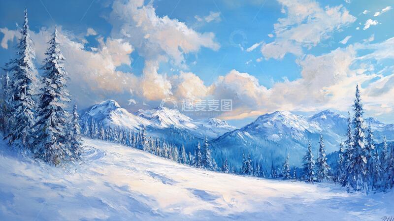 高清大图下载【趣麦麦图】雪山原画雪景油画原画