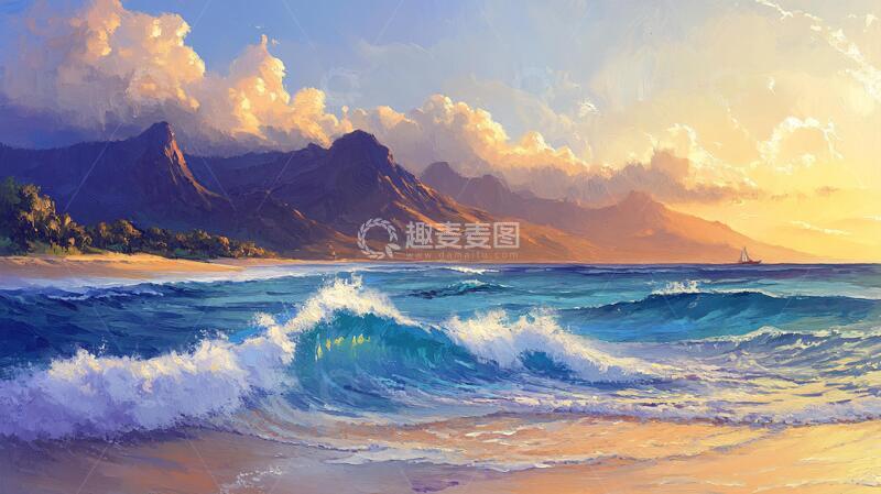 高清大图下载【趣麦麦图】唯美海岸风景插画15