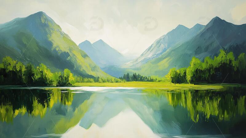 山湖插画插画全景壁纸