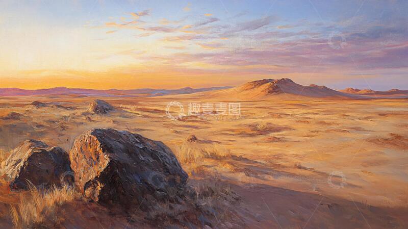 高清大图下载【趣麦麦图】戈壁滩风景画