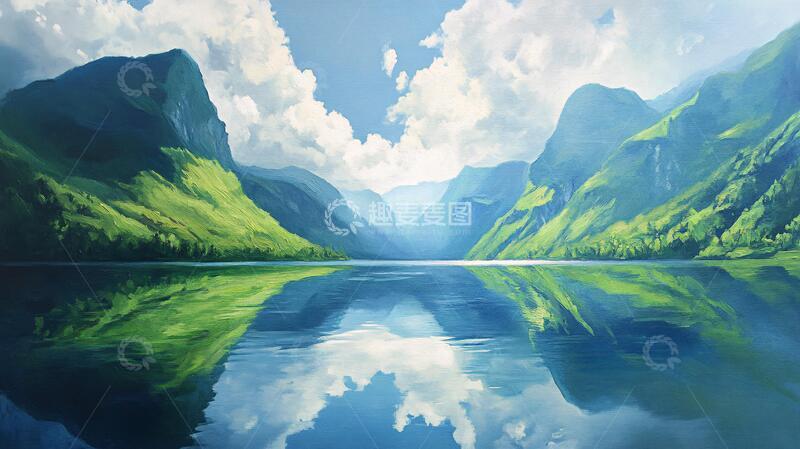 高清大图下载【趣麦麦图】山湖插画插画湖面原画