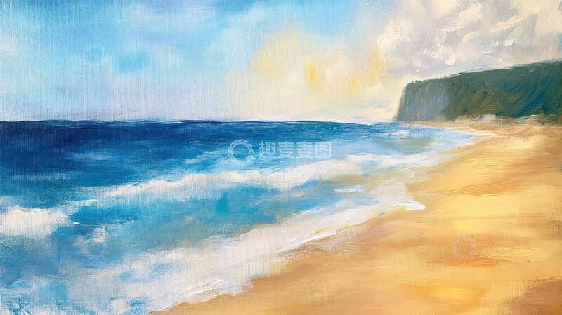 高清大图下载【趣麦麦图】海岸线与日出波浪
