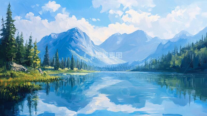 高清大图下载【趣麦麦图】宽屏风景画壁纸插画宽幅